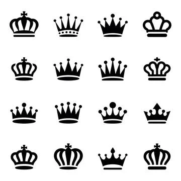 Twelve Different Black Crowns in a Grid Pattern royal Stock Illustration