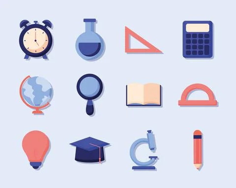 Twelve education items Stock Illustration