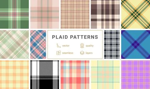 Twelve highquality vector plaid patterns. Seamless textures in various colors イラスト素材