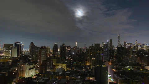 Twelve Hour Full Lunar Eclipse Cityscape (2 of 3) Stock Footage 194639461
