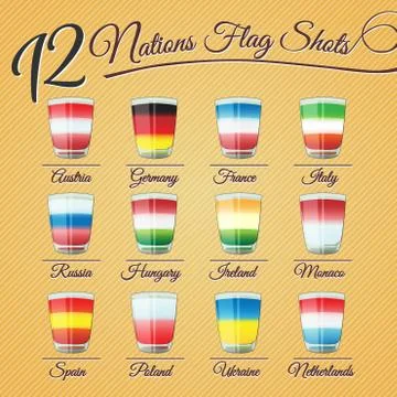 Twelve nations flag shots Stock Illustration