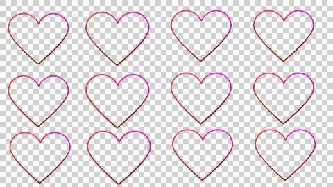 Twelve outlined hearts in a grid pattern on a transparent background Stock Illustration