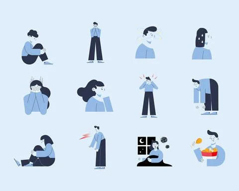 Twelve panic attack icons 스톡 일러스트