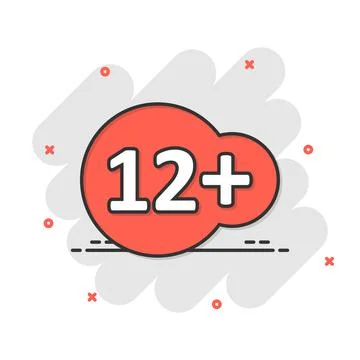 Twelve plus icon in comic style. 12+ cartoon vector illustration on white iso イラスト素材