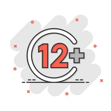 Twelve plus icon in comic style. 12+ cartoon vector illustration on white iso 스톡 일러스트