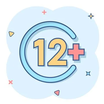 Twelve plus icon in comic style. 12+ cartoon vector illustration on white iso Illustrazione stock