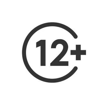 Twelve plus icon in flat style. 12+ vector illustration on white isolated bac Stockillustratie