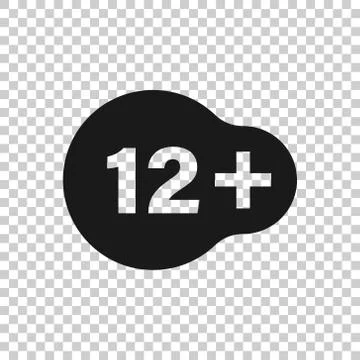 Twelve plus icon in flat style. 12+ vector illustration on white isolated bac Illustrazione stock