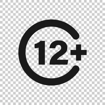 Twelve plus icon in flat style. 12+ vector illustration on white isolated bac Stock Illustration