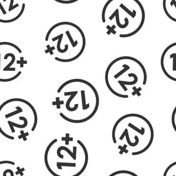 Twelve plus icon in flat style. 12+ vector illustration on white isolated bac Illustrazione stock