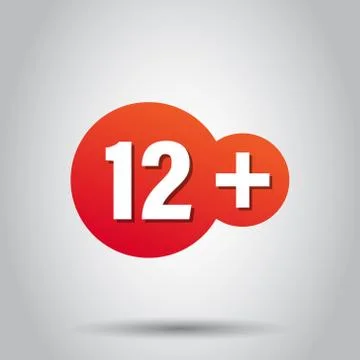 Twelve plus icon in flat style. 12+ vector illustration on white isolated bac Illustrazione stock