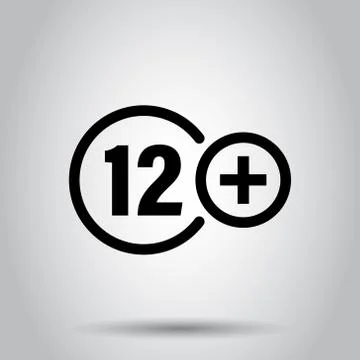 Twelve plus icon in flat style. 12+ vector illustration on white isolated bac 스톡 일러스트