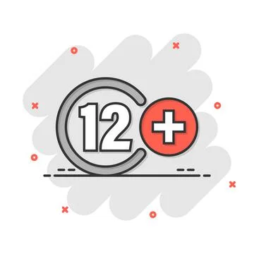 Twelve plus icon in flat style. 12+ vector illustration on white isolated bac Illustrazione stock
