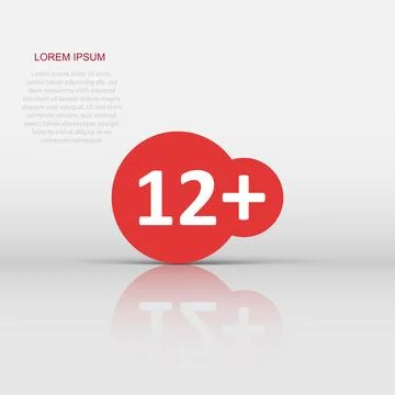 Twelve plus icon in flat style. 12 vector illustration on white isolated ba.. Illustrazione stock