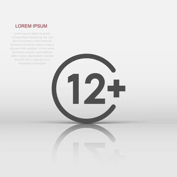Twelve plus icon in flat style. 12 vector illustration on white isolated ba.. Illustrazione stock