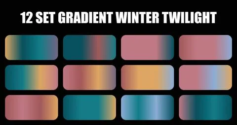 Twelve set gradient winter twilight collection featuring pastel and teal color Stock Illustration