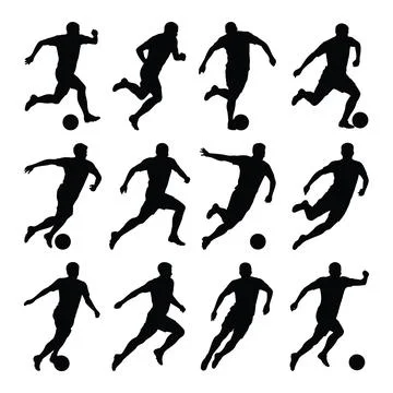 Twelve soccer player silhouettes grid Stock Illustration