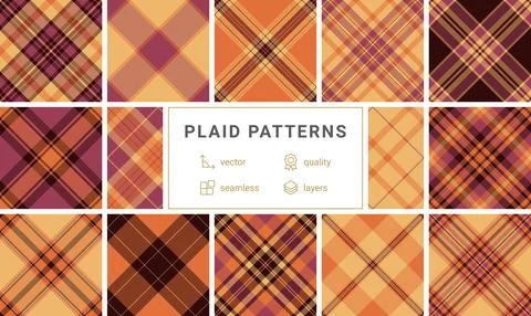 Twelve stylish plaid patterns in warm autumnal colors.  Perfect for textile d Stock Illustration