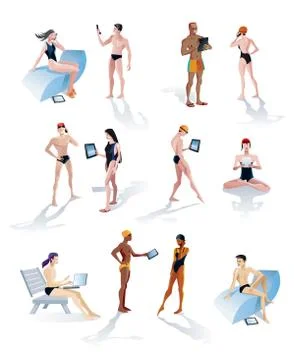 Twelve Swimmers With Technology Stock Illustration