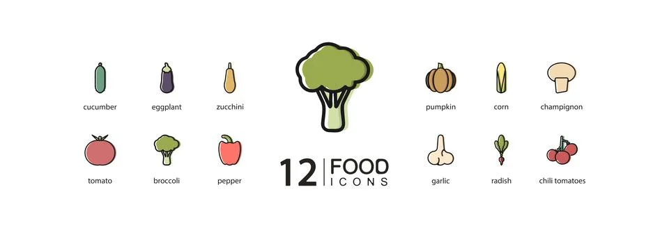 Twelve vegetables. Illustrazione stock