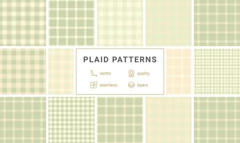Twelve versatile pastel green and cream plaid patterns.  Perfect for textile  Stock Illustration