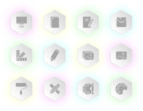 Twelve white hexagonal buttons Stock Illustration