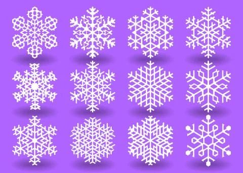 Twelve white snowflakes. Stock Illustration