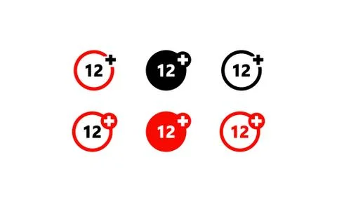 Twelve years over icon set. Over 12 only, age restriction sign. Vector on iso Stock Illustration