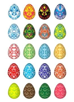 Twenty colorful Easter eggs, five unique patterns Stock Illustration