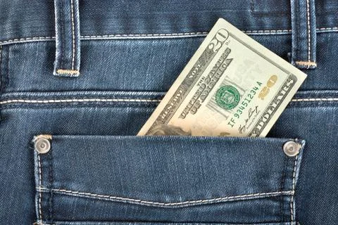 Twenty dollar in pocket Stock Photos