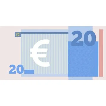 Twenty euro banknote vector icon isolated on white Stock Illustration