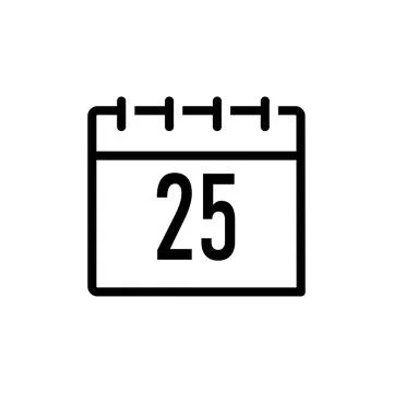Twenty five calendar date line icon. Catholic Christmas, agenda, deadline Stock Illustration