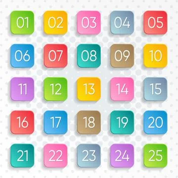 Twenty five colorful vector numbers square design Stock Illustration