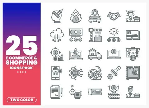 Twenty-five e-commerce and shopping icons in a two-color design on a white .. Иллюстрация