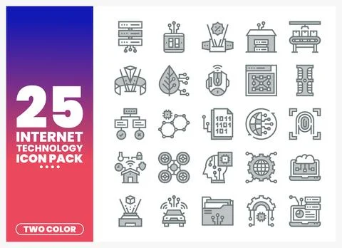 Twenty-five internet technology icons in gray and white on a gradient backg.. イラスト素材