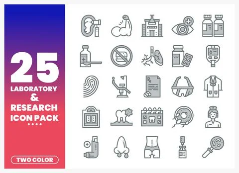 Twenty-five laboratory and research icon set with medical symbols Stock Illustration