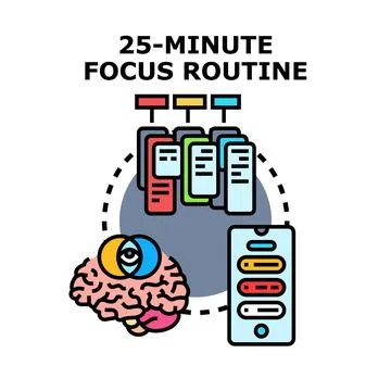 Twenty five minute focus routine managing tasks and productivity Stock Illustration