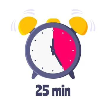 Twenty five minutes on analog clock face flat style design vector illustration. Stock Illustration