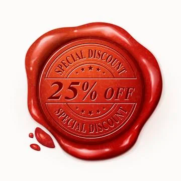 Twenty five percent off 3d red wax seal Ilustração Stock
