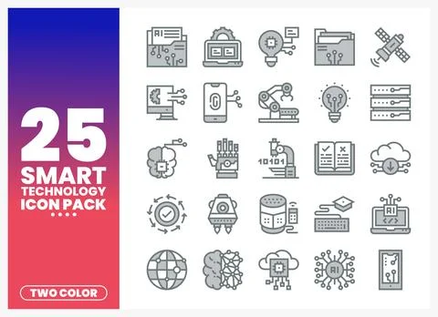Twenty-five smart technology icons. vector graphics. artificial intelligenc.. Illustrazione stock