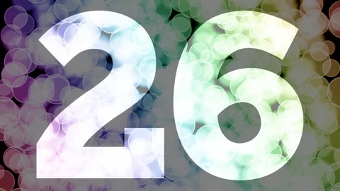 Twenty five to twenty six years birthday fade in/out animation with color bokeh Stock Footage 108532597