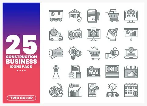 Twenty-five two-color construction business icons for web and print use. Stock Illustration