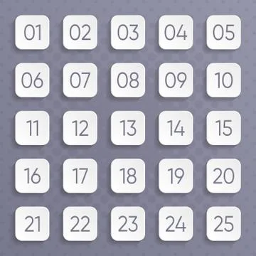 Twenty five white vector numbers square design 스톡 일러스트