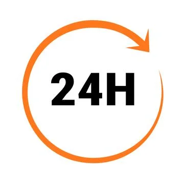 Twenty four hour with arrow loop icon, 24 hours cyclic sign, Opened order Stock Illustration