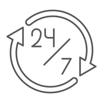 Twenty four hour thin line icon, open and service, 24 hours sign, vector Illustrazione stock