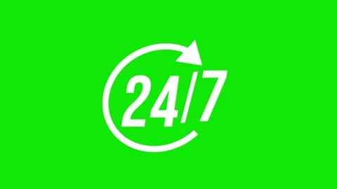 Twenty four seven availability animation continuous service time support mot Stock Footage 330540780