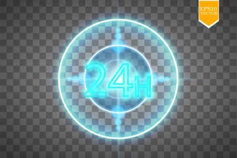 Twenty four seven concept open all days.Illustration of Vector Neon Sign. Open Stock Illustration