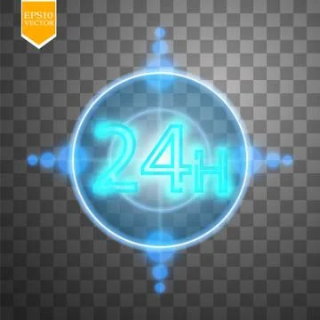 Twenty four seven concept open all days.Illustration of Vector Neon Sign. Open Stock Illustration