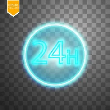 Twenty four seven concept open all days.Illustration of Vector Neon Sign. Open Stock Illustration
