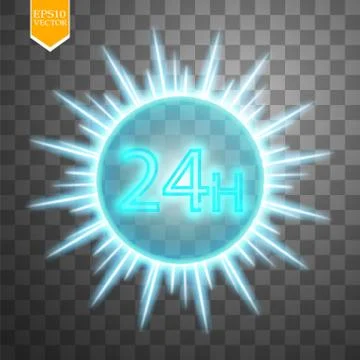 Twenty four seven concept open all days.Illustration of Vector Neon Sign. Open Stock Illustration